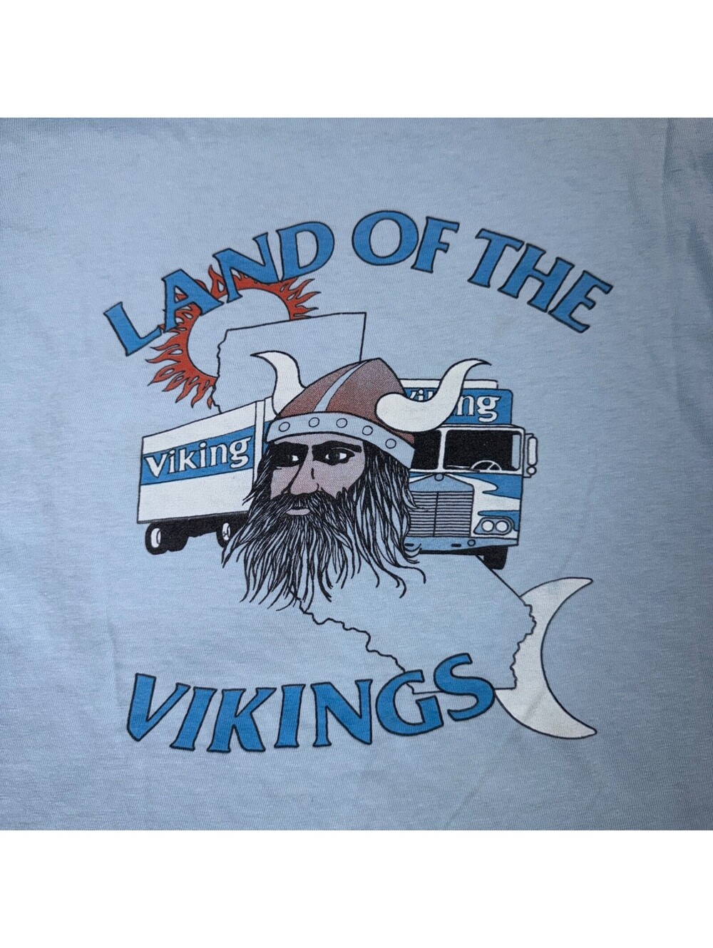 Land of the Vikings 70s VTG T Shirt Moving Promo Truck Horns California Travel - Picture 2 of 8
